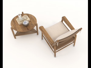 Traditional Wooden Table and Chair 3D मॉडल