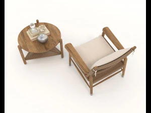 Traditional Wooden Table and Chair 3D Model