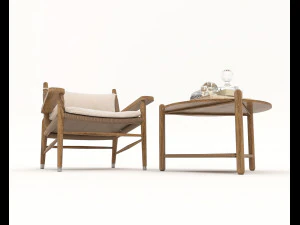 Traditional Wooden Table and Chair 3D Model