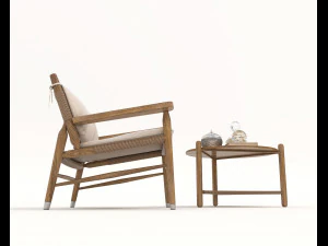 Traditional Wooden Table and Chair 3D Model