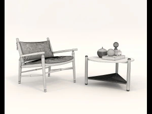 Traditional Wooden Table and Chair 3D Model