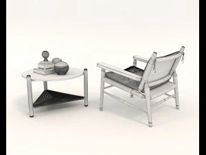 Traditional Wooden Table and Chair 3D Model