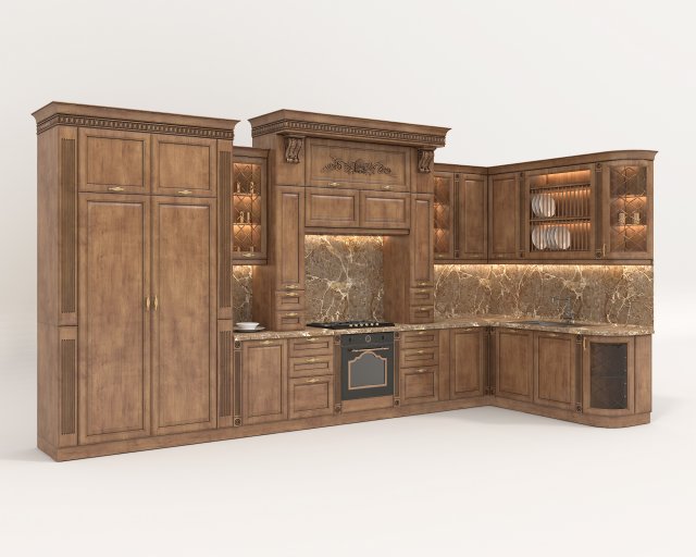 European Style Kitchen 8 3D Модель .c4d .max .obj .3ds .fbx .stl .blend
