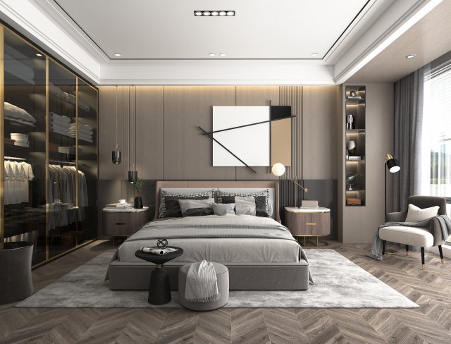 Modern Bedroom Interior Scene 10 3D Model .c4d .max .obj .3ds .fbx .stl .blend 