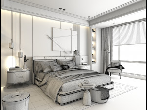 Modern Bedroom Interior Scene 10 3D Model