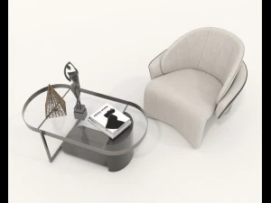 Contemporary Coffee Table and Armchair 15 3D Model