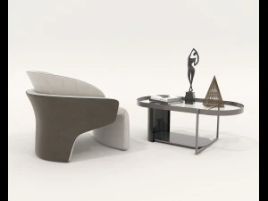 Contemporary Coffee Table and Armchair 15 3D Model