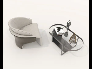 Contemporary Coffee Table and Armchair 15 3D Model