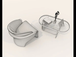 Contemporary Coffee Table and Armchair 15 3D Model