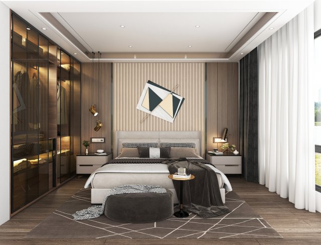 Modern Bedroom Interior Scene 11 3D Модель .c4d .max .obj .3ds .fbx .stl .blend 