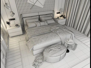 Modern Bedroom Interior Scene 11 3D Model