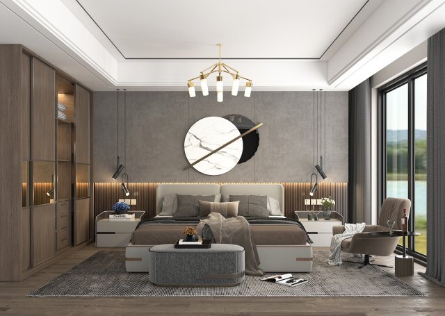 Modern Bedroom Interior Scene 12 3D Модель .c4d .max .obj .3ds .fbx .stl .blend 