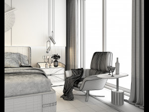 Modern Bedroom Interior Scene 12 3D Модель