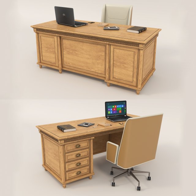 Classic Working Table and Chair 4 3Dモデル .c4d .max .obj .3ds .fbx .stl .blend 