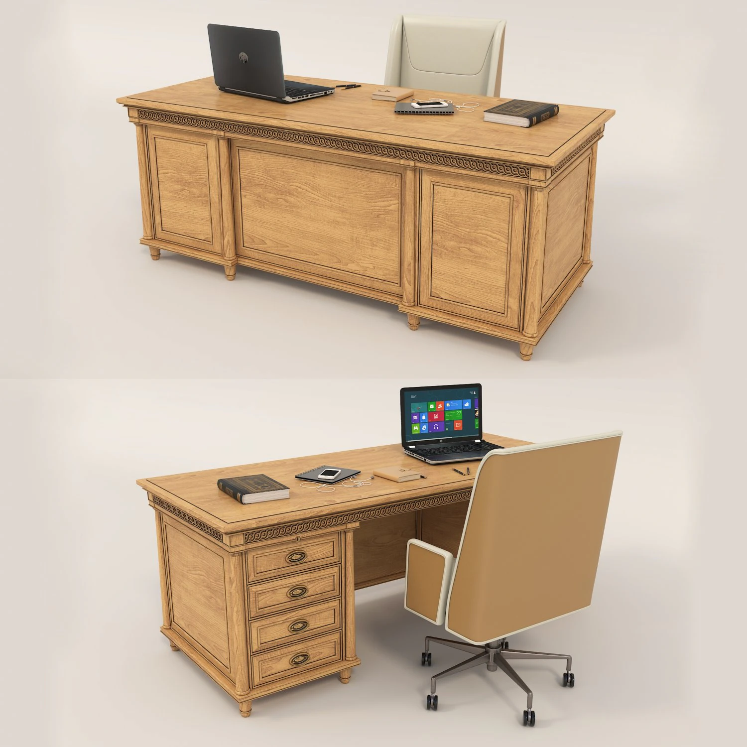 Classic Working Table and Chair 4 3D Model .c4d .max .obj .3ds .fbx .stl .blend 