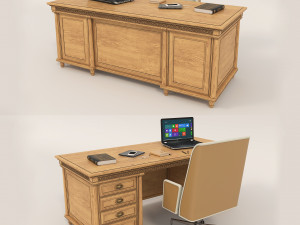 Classic Working Table and Chair 4 3D Model