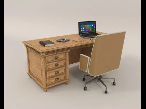 Classic Working Table and Chair 4 3D Model
