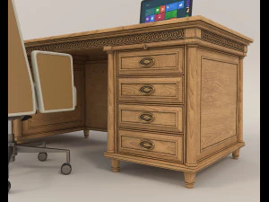 Classic Working Table and Chair 4 3D Model