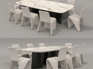 Contemporary Style Dining Table and Chairs 3D Model