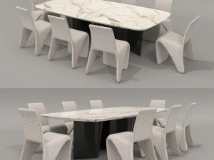 Eigentijdse eettafel en stoelen 3D Model