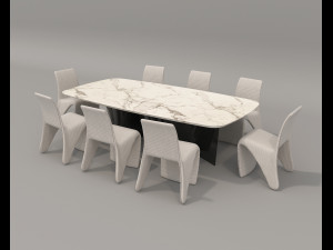 Contemporary Style Dining Table and Chairs Model 3D
