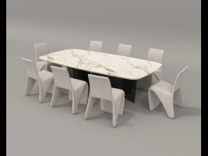 Contemporary Style Dining Table and Chairs 3D Model