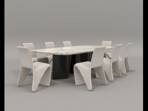 Contemporary Style Dining Table and Chairs Model 3D