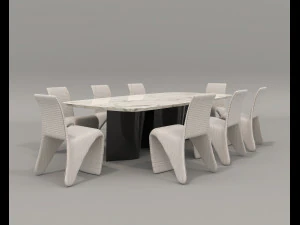 Contemporary Style Dining Table and Chairs 3D Model