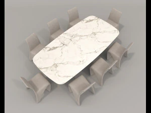 Contemporary Style Dining Table and Chairs 3D Model