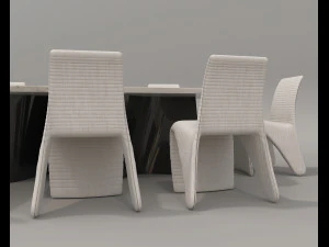 Contemporary Style Dining Table and Chairs 3D Model