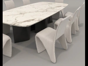 Contemporary Style Dining Table and Chairs 3D Model
