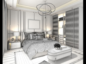 Modern Bedroom Interior Scene 14 3D Model