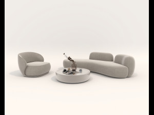 Contemporary Style Sofa and Armchair set 3D Model