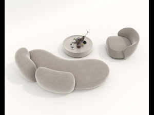 Contemporary Style Sofa and Armchair set Modelo 3D