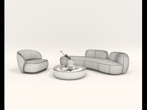 Contemporary Style Sofa and Armchair set Modelo 3D