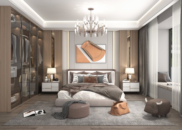 Modern Bedroom Interior Scene 16 Modelo 3D .c4d .max .obj .3ds .fbx .stl .blend 