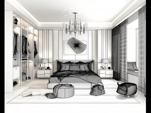 Modern Bedroom Interior Scene 16 3D Model
