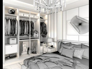 Modern Bedroom Interior Scene 16 3D Model