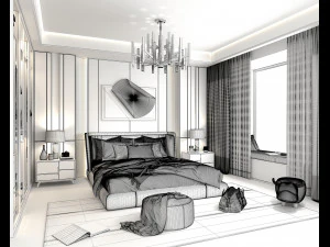 Modern Bedroom Interior Scene 16 3D Model