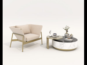 Modern Coffee Table and Armchair 3 3D Model