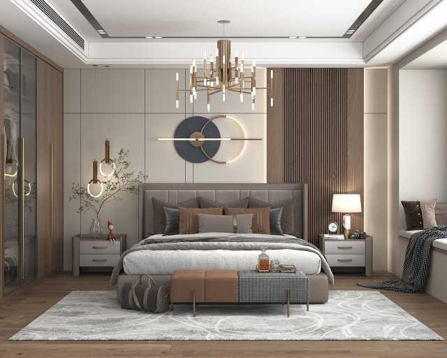 Modern Bedroom Interior Scene 17 3Dモデル .c4d .max .obj .3ds .fbx .stl .blend 