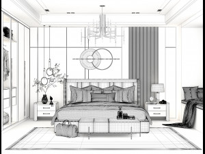 Modern Bedroom Interior Scene 17 3Dモデル