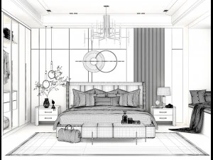Modern Bedroom Interior Scene 17 3D Model