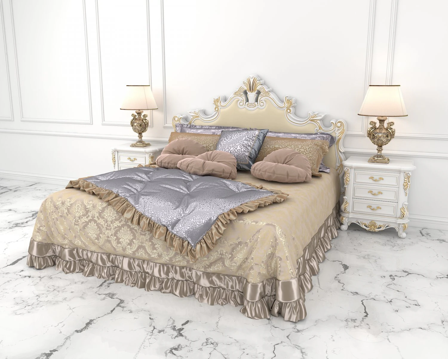 European Style Bed Set 13 3D Model .c4d .max .obj .3ds .fbx .stl .blend