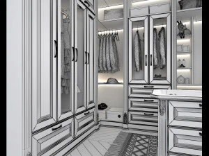 Neoclassical Style Walk-in Closet 3D Model