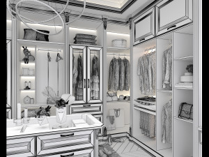 Neoclassical Style Walk-in Closet 3D Модель