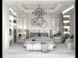Modern Bedroom Interior Scene 18 3D Model