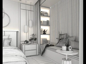 Modern Bedroom Interior Scene 18 3D Model