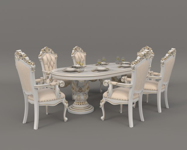European Style Dining Table and Chairs 11 3D in 3DExport