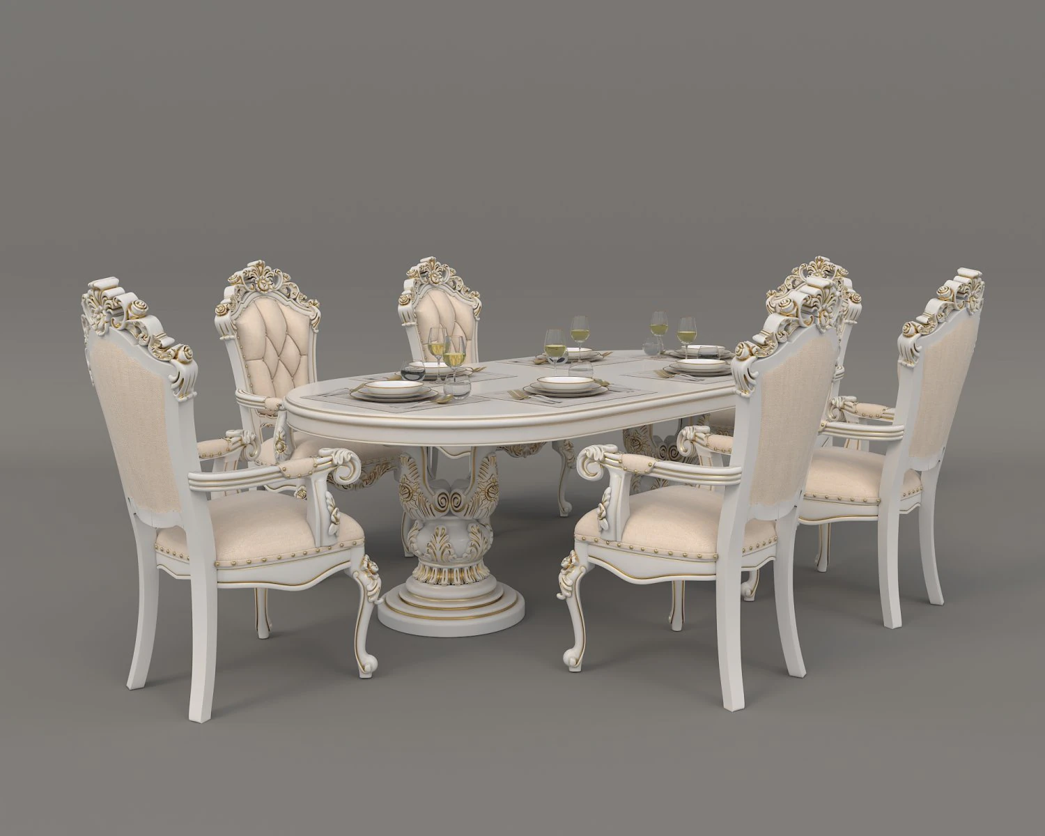 European Style Dining Table and Chairs 11 3D Model .c4d .max .obj .3ds .fbx .stl .blend